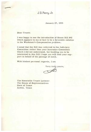 [Letter from J. D. Perry, Jr. to Truett Latimer, January 27, 1955]