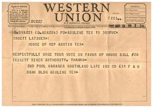 [Letter from Dub Pool to Truett Latimer, March 15, 1955]