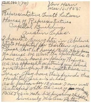 [Letter from Mrs. Ora Potter to Truett Latimer, March 16, 1955]