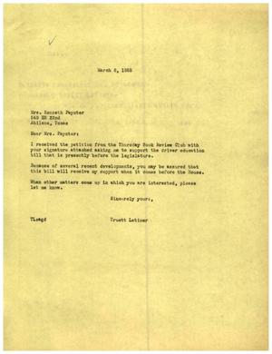 [Letter from Truett Latimer to Mrs. Kenneth Paynter, March 8, 1955]