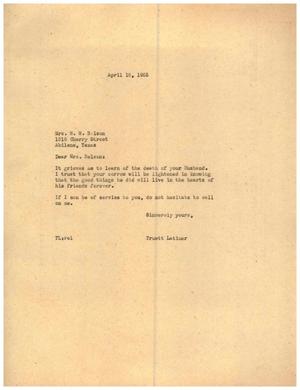 [Letter from Truett Latimer to Mrs. W. W. Nelson, April 18, 1955]