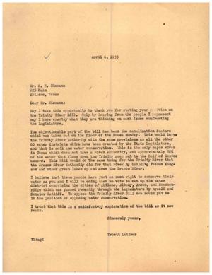 [Letter from Truett Latimer to R. H. Niemann, April 6, 1955]