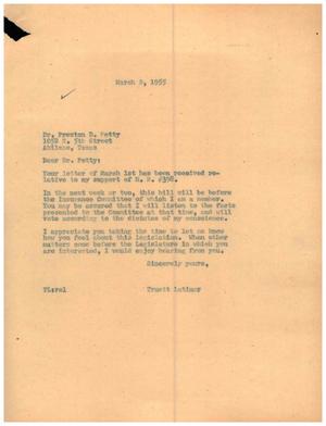 [Letter from Truett Latimer to Preston D. Petty, March 2, 1955]