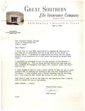 [Letter from Jim Pomeroy to Truett Latimer, May 4, 1955]