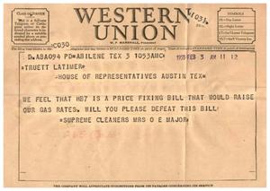 [Letter from Mrs. O. E. Major to Truett Latimer, February 3, 1955]