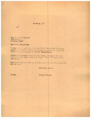 [Letter from Truett Latimer to Mrs. H.J. Matejowsky, March 2, 1955]