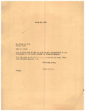 Primary view of object titled '[Letter from Truett Latimer to Floyd C. Pool , March 29, 1955]'.