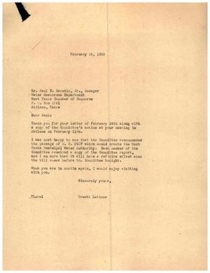 Primary view of object titled '[Letter from Truett Latimer to Paul D. Marable, Jr., February 16, 1955]'.