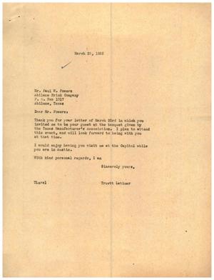 [Letter from Paul W. Powers to Truett Latimer, March 25, 1955]