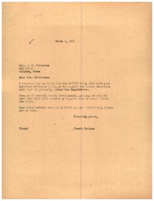 [Letter from Truett Latimer to Mrs. J. C. Patterson, March 2, 1955]