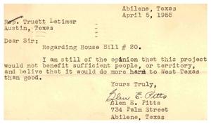 [Letter from Glen E. Pitts to Truett Latimer, April 5, 1955]
