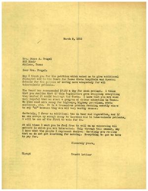 [Letter from Truett Latimer to Mrs. James A. Prugel, March 2, 1955]