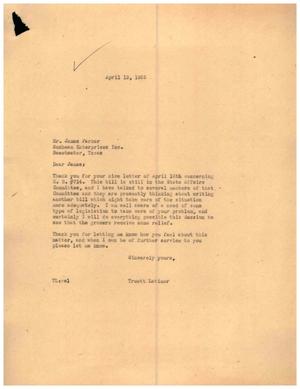 [Letter from Truett Latimer to James Parker, April 19, 1955]