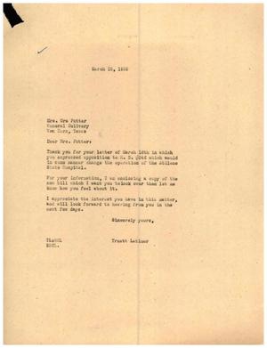 [Letter from Truett Latimer to Mrs. Ora Potter, March 16, 1955]