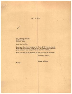 [Letter from Truett Latimer to Bladgen Manning, April 5, 1955]