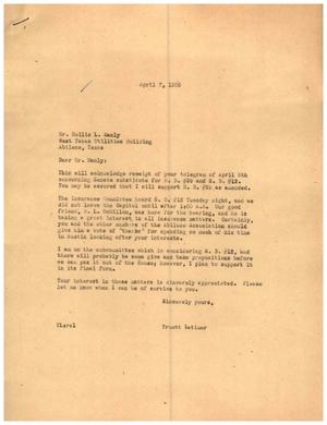 [Letter from Truett Latimer to Hollis L. Manly, April 7, 1955]