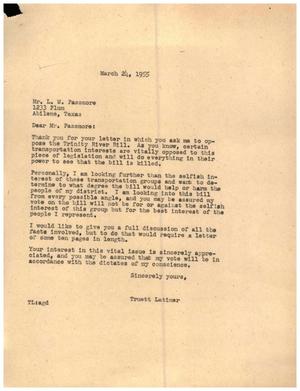 [Letter from Truett Latimer to L. W. Passmore, March 24, 1955]