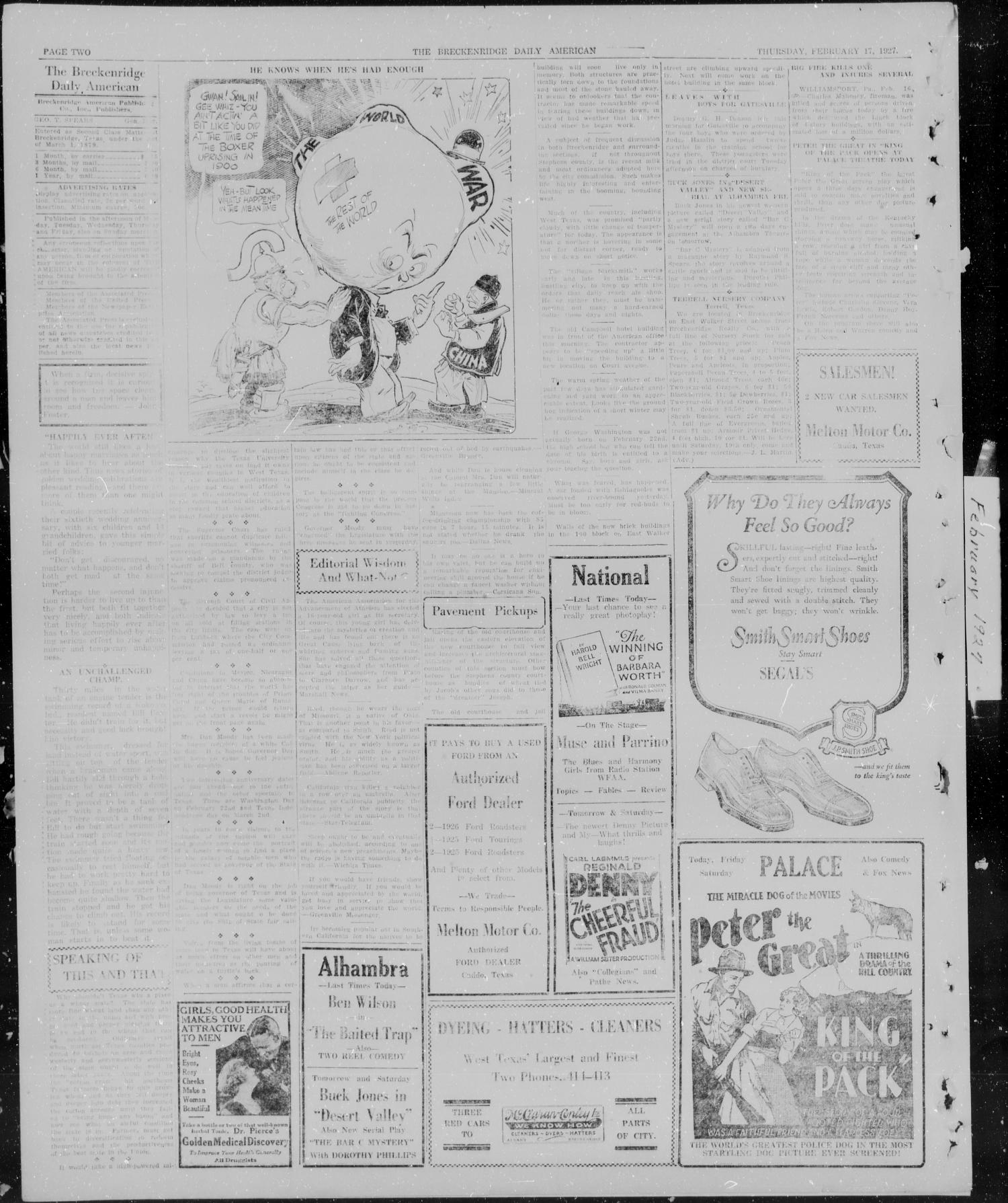 The Breckenridge Daily American (Breckenridge, Tex), Vol. 7, No. 194, Ed. 1, Thursday, February 17, 1927
                                                
                                                    [Sequence #]: 2 of 4
                                                