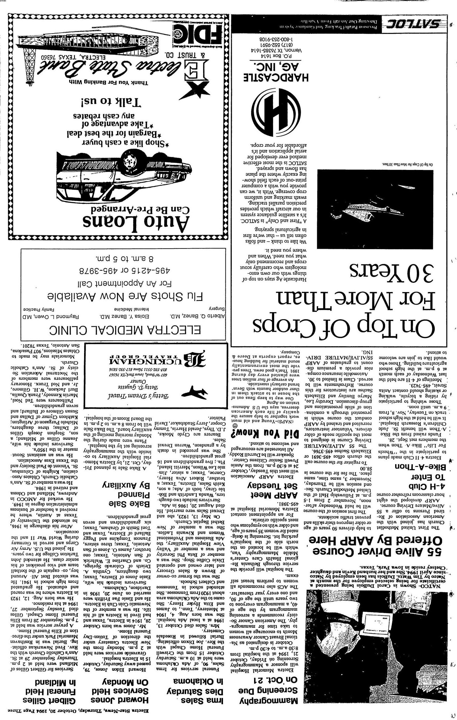 Electra Star-News (Electra, Tex.), Vol. 88, No. 11, Ed. 1 Thursday, October 20, 1994
                                                
                                                    [Sequence #]: 3 of 24
                                                