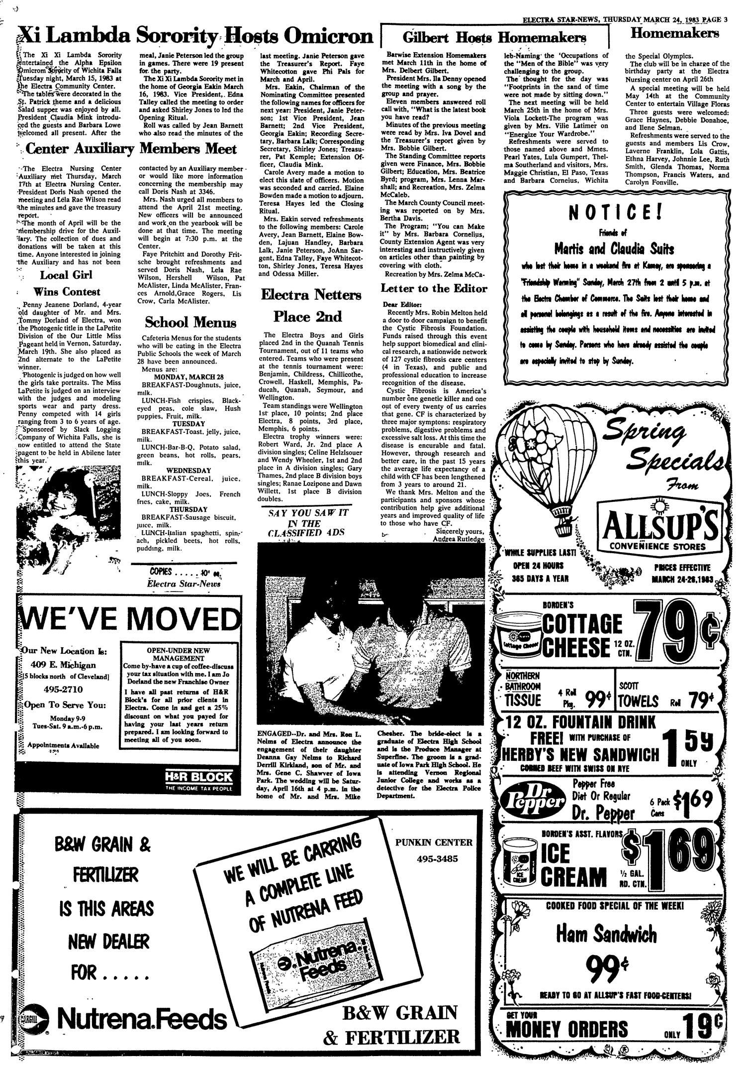 Electra Star-News (Electra, Tex.), Vol. 76, No. 32, Ed. 1 Thursday, March 24, 1983
                                                
                                                    [Sequence #]: 3 of 16
                                                