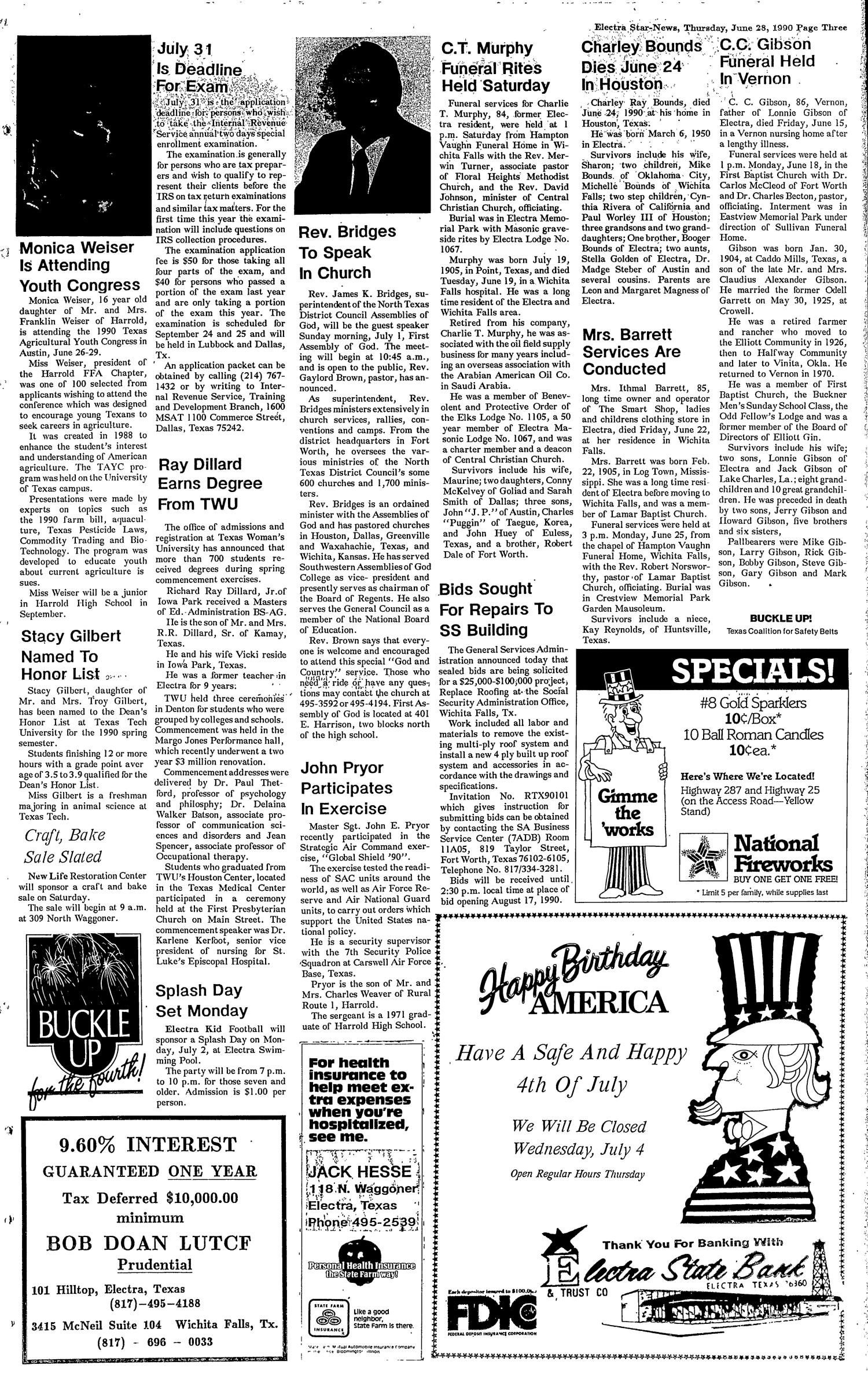 Electra Star-News (Electra, Tex.), Vol. 83, No. 46, Ed. 1 Thursday, June 28, 1990
                                                
                                                    [Sequence #]: 3 of 18
                                                
