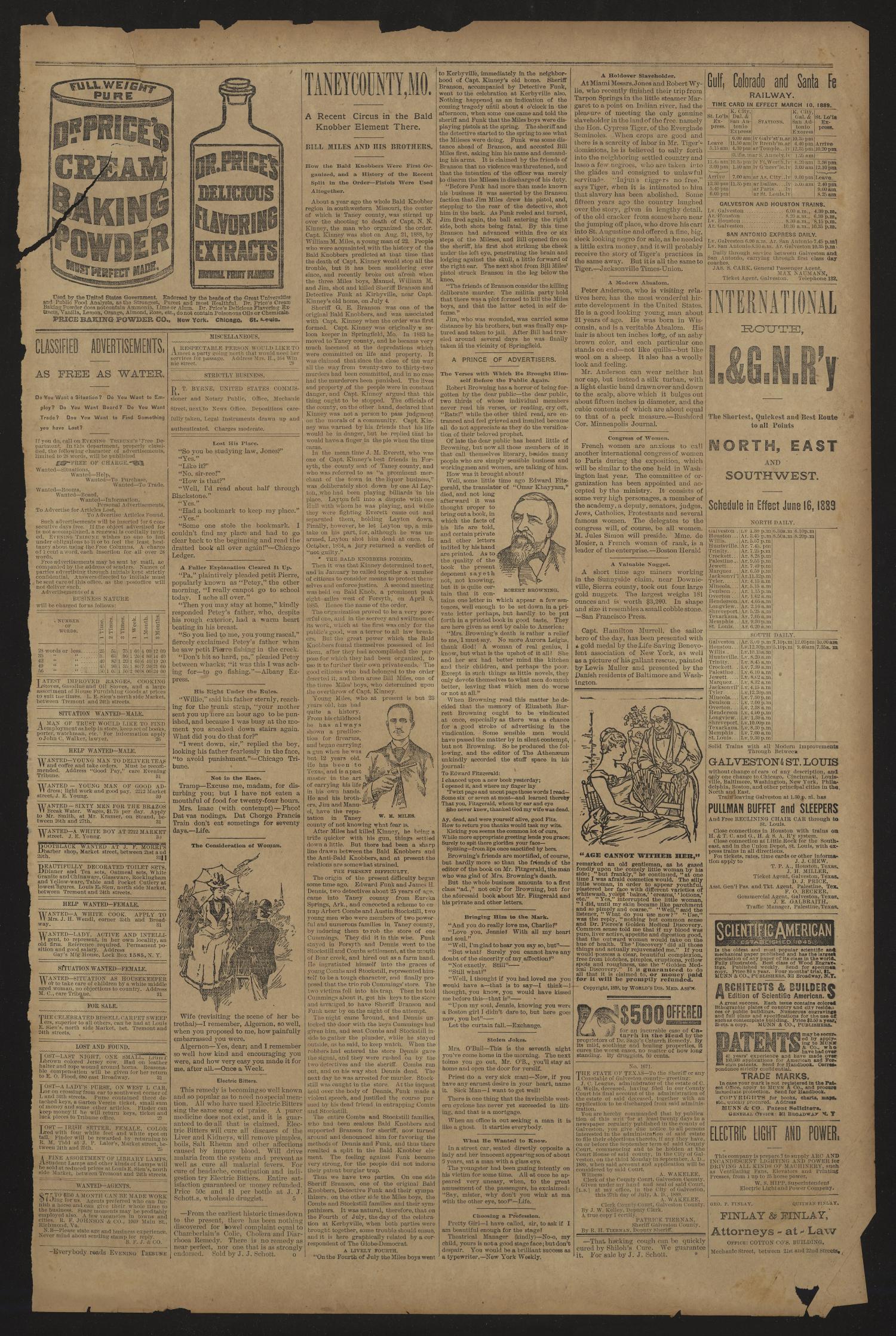 Evening Tribune. (Galveston, Tex.), Vol. 9, No. 231, Ed. 1 Wednesday, July 31, 1889
                                                
                                                    [Sequence #]: 3 of 4
                                                