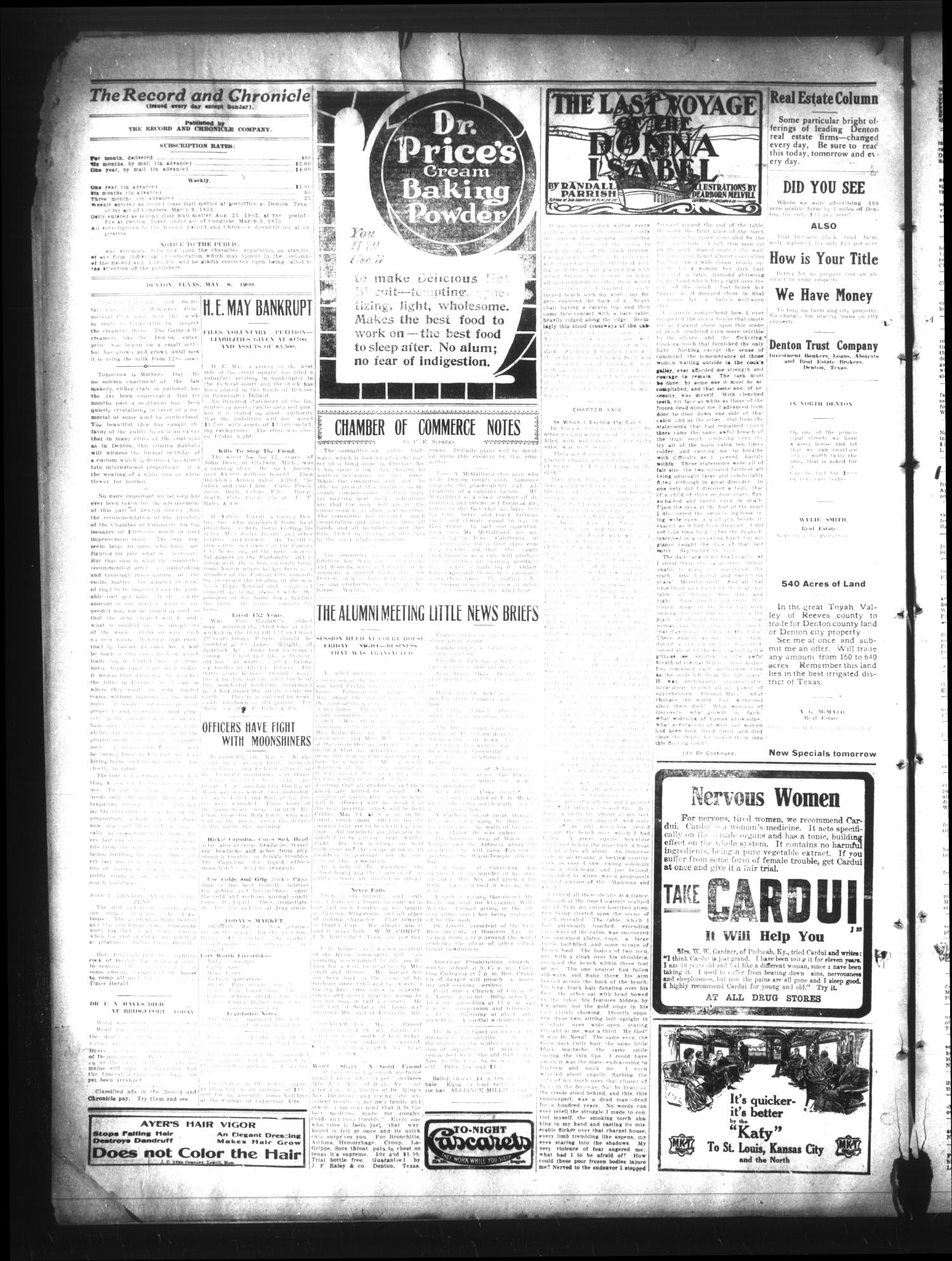 Record and Chronicle. (Denton, Tex.), Vol. 9, No. 229, Ed. 1 Saturday, May 8, 1909
                                                
                                                    [Sequence #]: 2 of 4
                                                