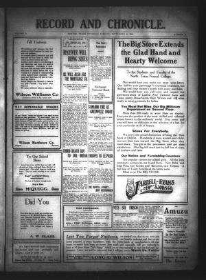 Record and Chronicle. (Denton, Tex.), Vol. 10, No. 29, Ed. 1 Thursday, September 16, 1909