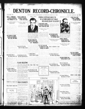 Primary view of object titled 'Denton Record-Chronicle. (Denton, Tex.), Vol. 20, No. 197, Ed. 1 Wednesday, March 31, 1920'.