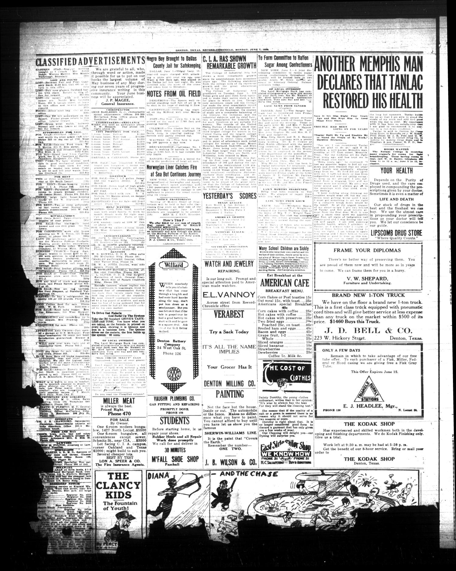 Denton Record-Chronicle. (Denton, Tex.), Vol. 20, No. 255, Ed. 1 Monday, June 7, 1920
                                                
                                                    [Sequence #]: 4 of 6
                                                