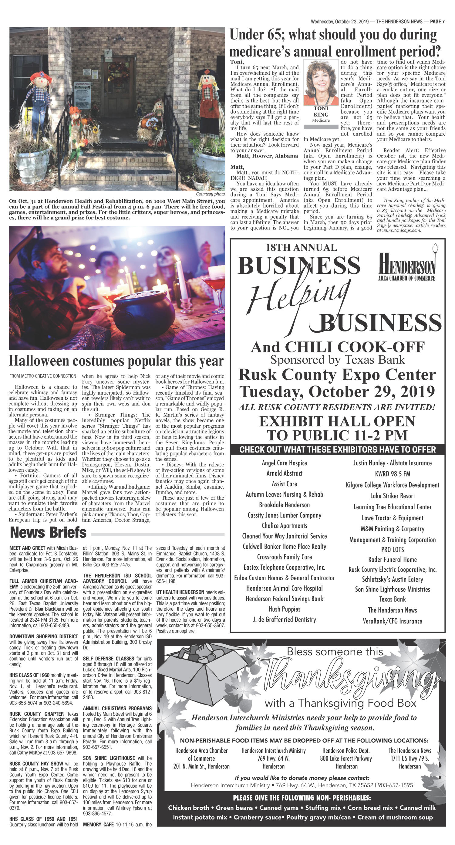 The Henderson News (Henderson, Tex.), Vol. 91, No. 63, Ed. 1 Wednesday, October 23, 2019
                                                
                                                    [Sequence #]: 7 of 12
                                                