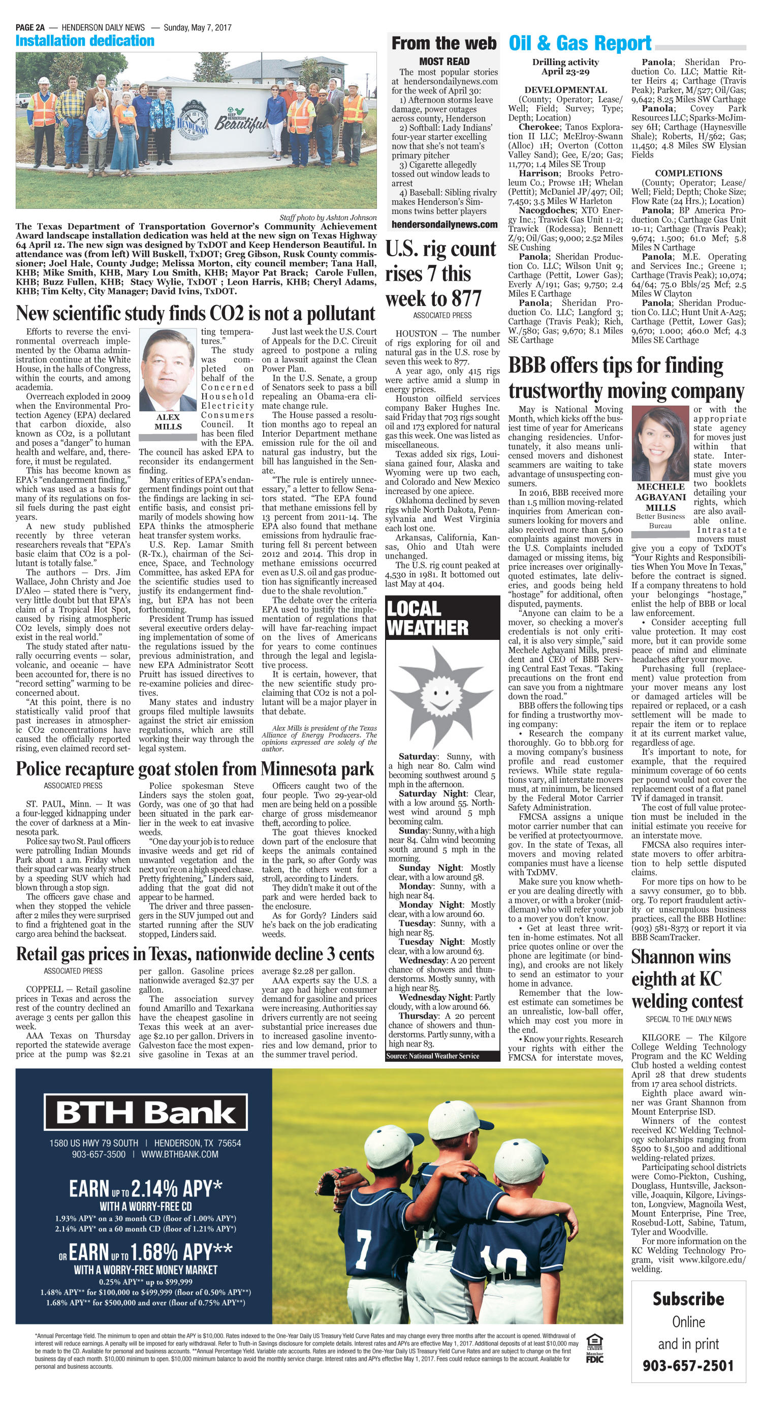 Henderson Daily News (Henderson, Tex.), Vol. 88, No. 42, Ed. 1 Sunday, May 7, 2017
                                                
                                                    [Sequence #]: 2 of 16
                                                