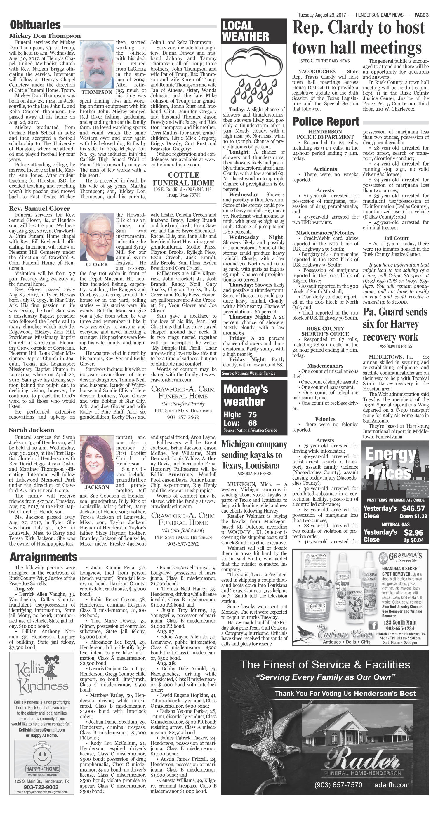 Henderson Daily News (Henderson, Tex.), Vol. 88, No. 138, Ed. 1 Tuesday, August 29, 2017
                                                
                                                    [Sequence #]: 3 of 8
                                                