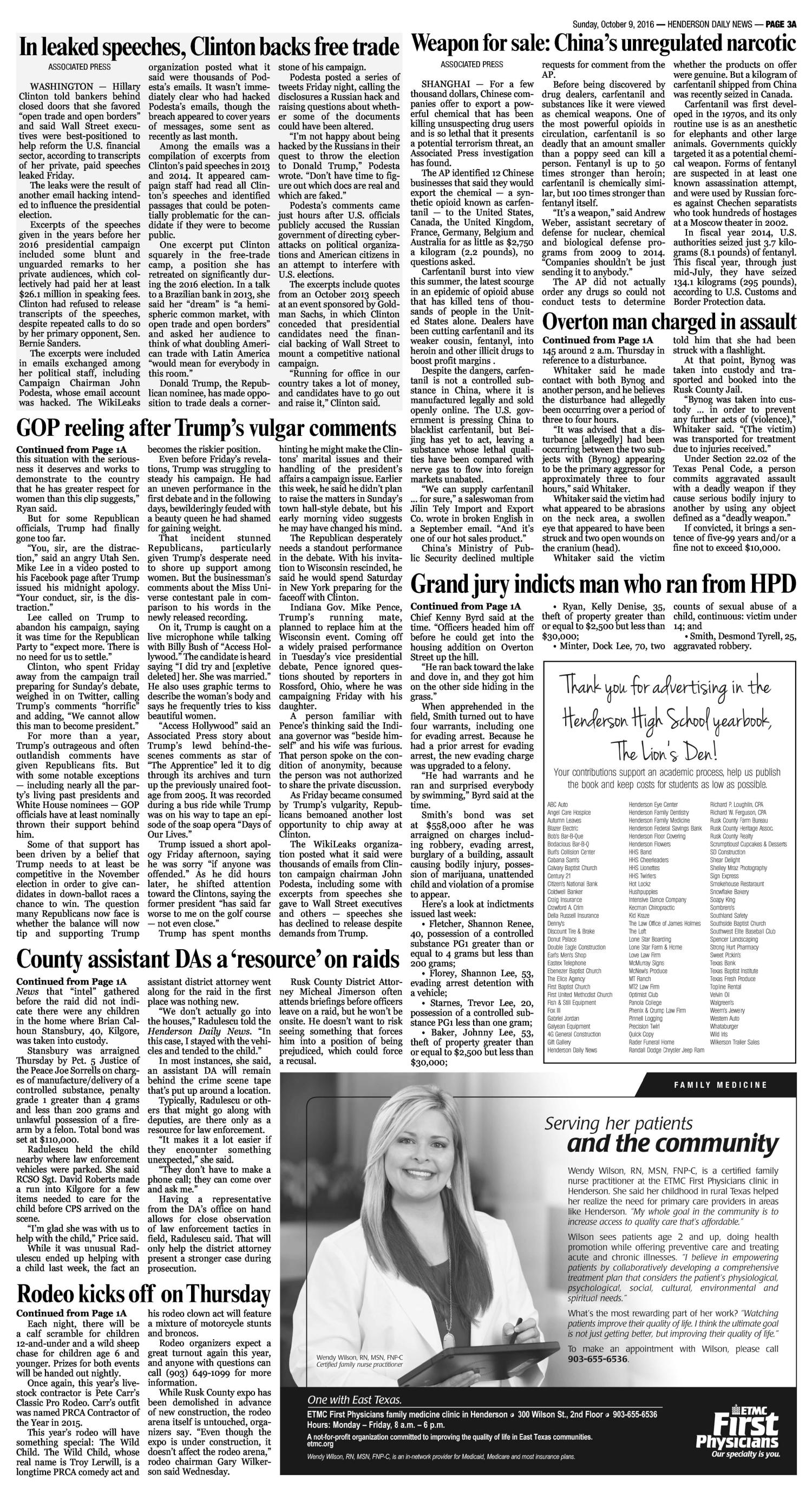 Henderson Daily News (Henderson, Tex.), Vol. 87, No. 172, Ed. 1 Sunday, October 9, 2016
                                                
                                                    [Sequence #]: 3 of 16
                                                