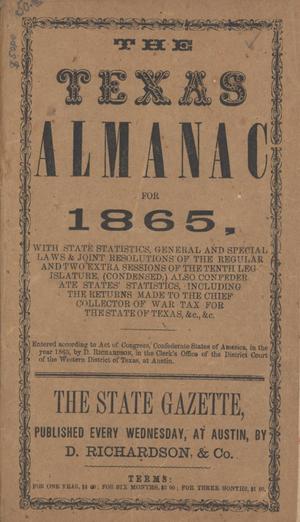 Primary view of object titled 'The Texas Almanac for 1865'.