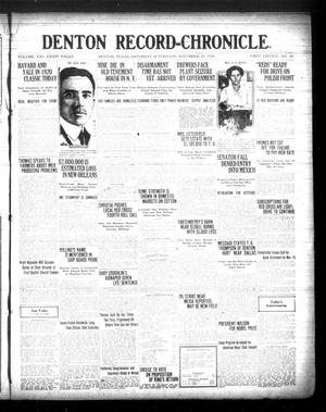 Primary view of object titled 'Denton Record-Chronicle. (Denton, Tex.), Vol. 21, No. 85, Ed. 1 Saturday, November 20, 1920'.