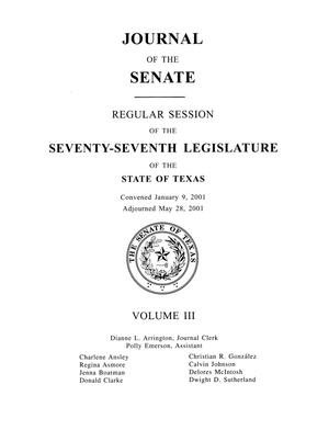 Primary view of object titled 'Journal of the Senate, Regular Session of the Seventy-Seventh Legislature, of the State of Texas Volume 3'.