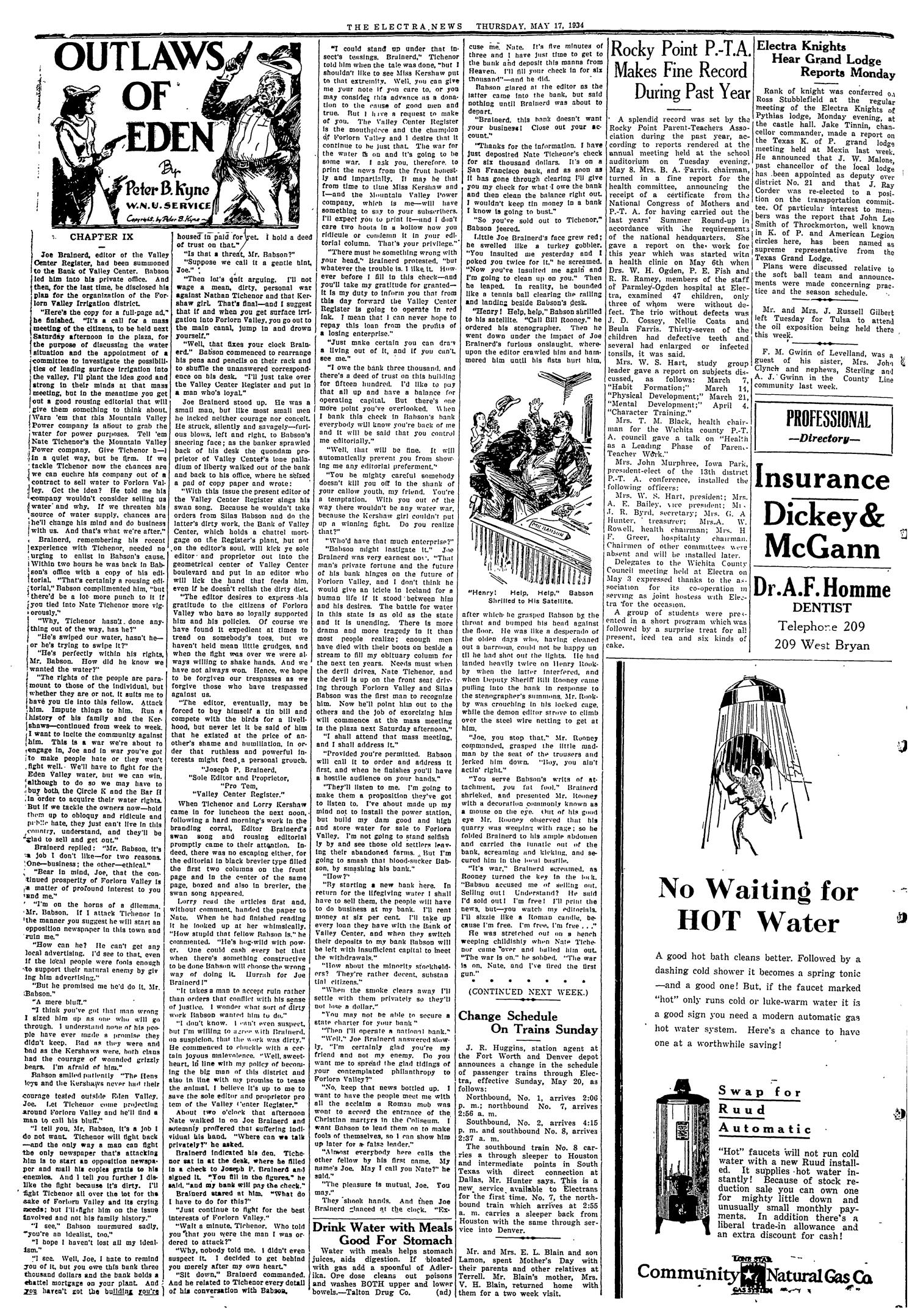 The Electra News (Electra, Tex.), Vol. 27, No. 37, Ed. 1 Thursday, May 17, 1934
                                                
                                                    [Sequence #]: 2 of 8
                                                