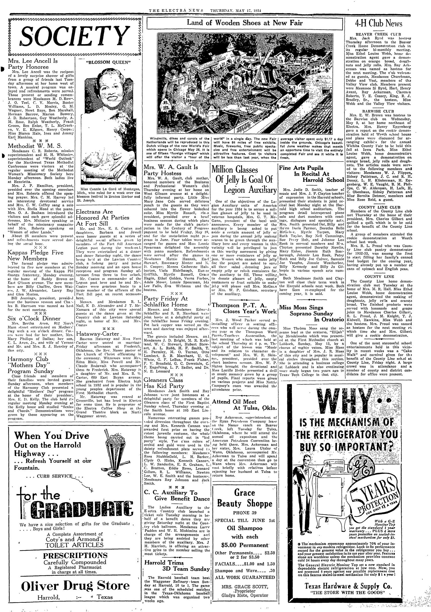 The Electra News (Electra, Tex.), Vol. 27, No. 37, Ed. 1 Thursday, May 17, 1934
                                                
                                                    [Sequence #]: 3 of 8
                                                