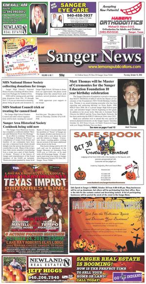 Sanger News (Sanger, Tex.), Vol. 4, No. 7, Ed. 1 Thursday, October 15, 2015