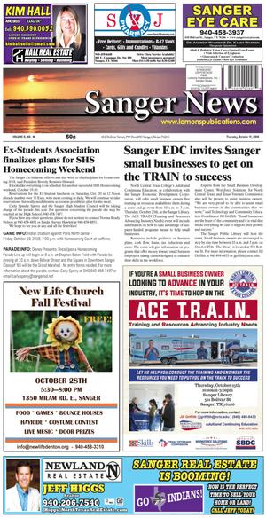Primary view of object titled 'Sanger News (Sanger, Tex.), Vol. 6, No. 46, Ed. 1 Thursday, October 11, 2018'.