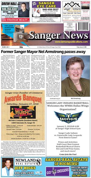 Primary view of object titled 'Sanger News (Sanger, Tex.), Vol. 6, No. 9, Ed. 1 Friday, January 5, 2018'.