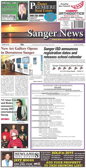 Sanger News (Sanger, Tex.), Vol. 3, No. 46, Ed. 1 Thursday, July 16, 2015