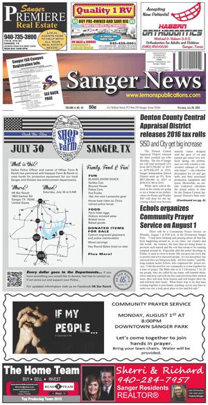 Sanger News (Sanger, Tex.), Vol. 4, No. 43, Ed. 1 Thursday, July 28, 2016