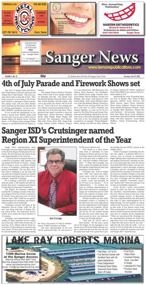Sanger News (Sanger, Tex.), Vol. 1, No. 47, Ed. 1 Thursday, June 27, 2013