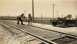 Primary view of object titled '[Men working on railroad]'.