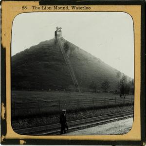 Primary view of object titled 'Glass Slide of The Lion's Mound (Waterloo, Belgium)'.