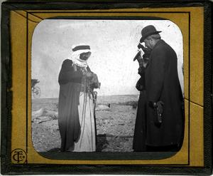 Glass Slide of Bedouin and Group of Westerners (Palestine)