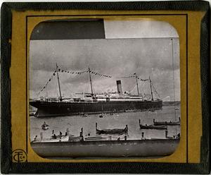 Glass Slide of Steamship Surrounded by Rowboats