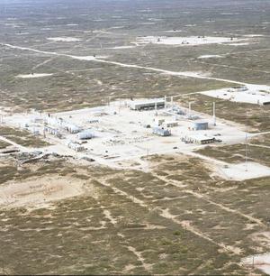 Primary view of object titled 'Aerial Photograph of Conoco Petroleum Plant in Western Texas'.